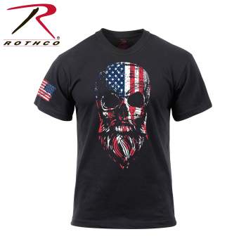 US Flag Bearded Skull T-Shirt - Black